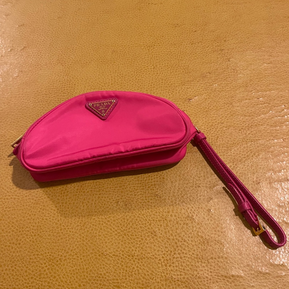 Pink Prada wristlet pouch
